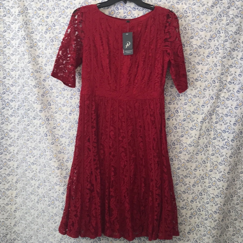 NWT Adrianna Papelli Nordstrom Red Lace Dress 💃